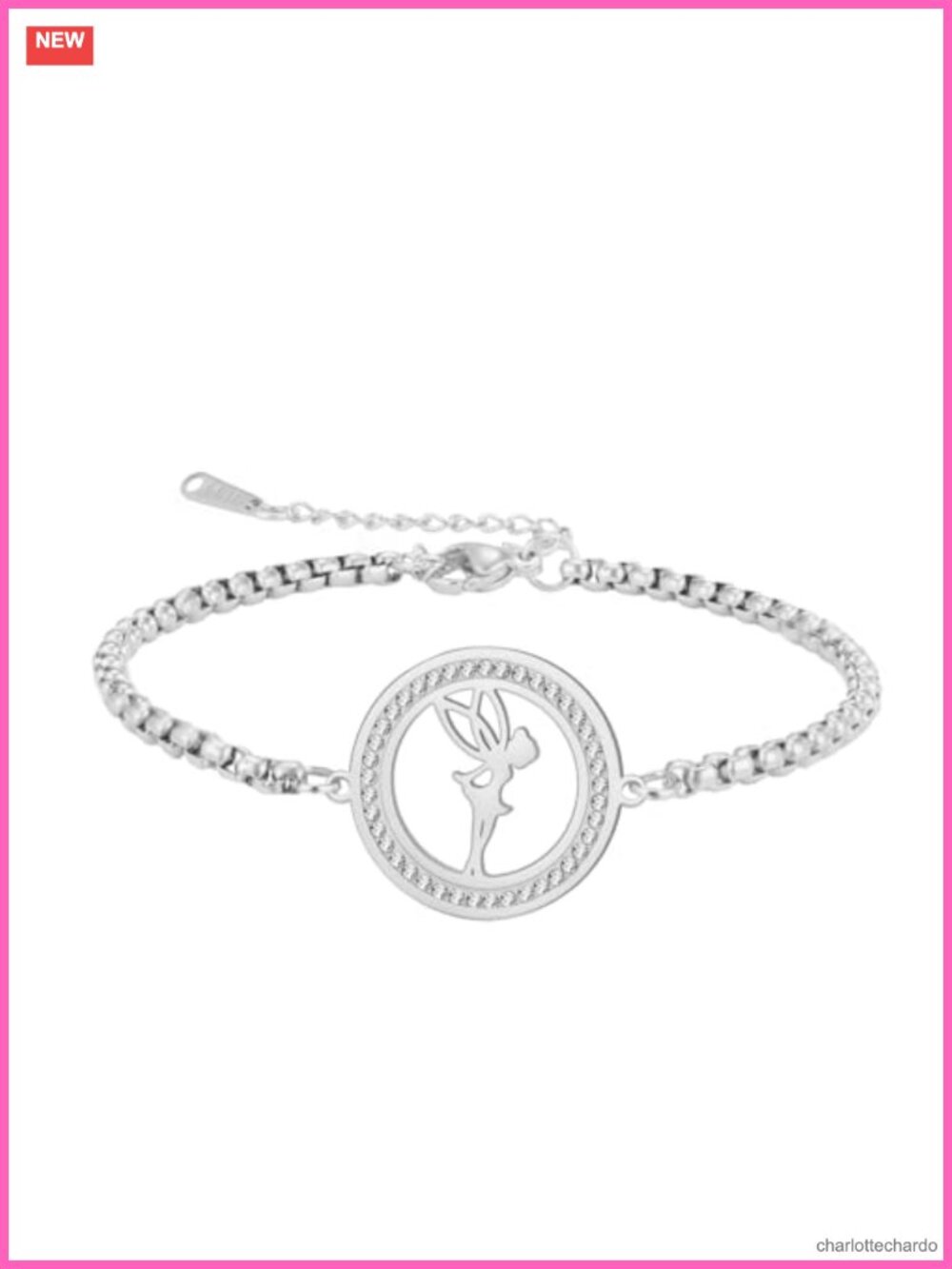 EUEAVAN Fairy Charm Bracelet Stainless Steel Angel Wings Cubic Zirconia